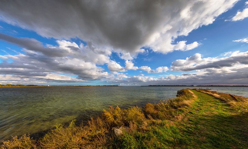 дания, берег, море, облака, коса, Летящие облака над Северным морем.photo preview