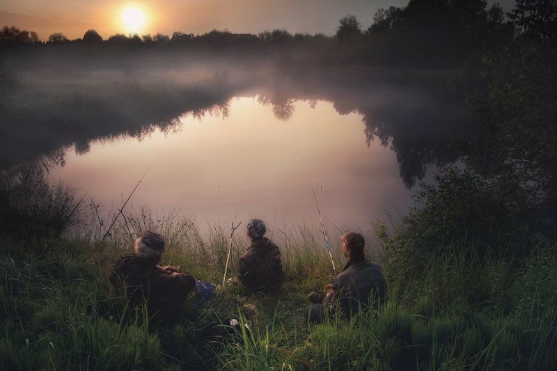 природа, пейзаж, утро, рыбалка, туман, солнце, nature, landscape, morning, fishing, fog, sun Рыбаки фото превью