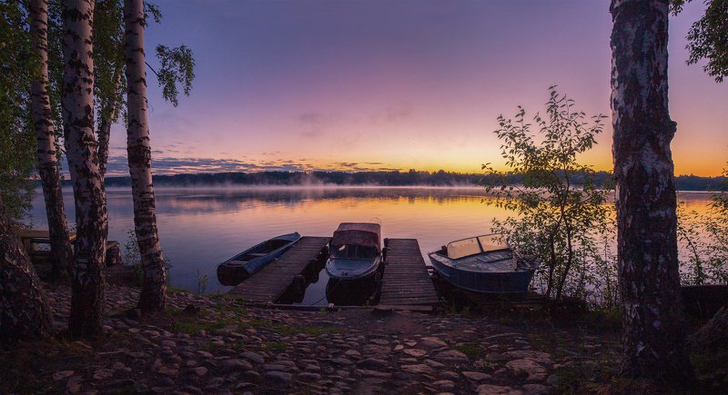 Плёс, россия, рассвет  Речная лодочная парковка photo preview