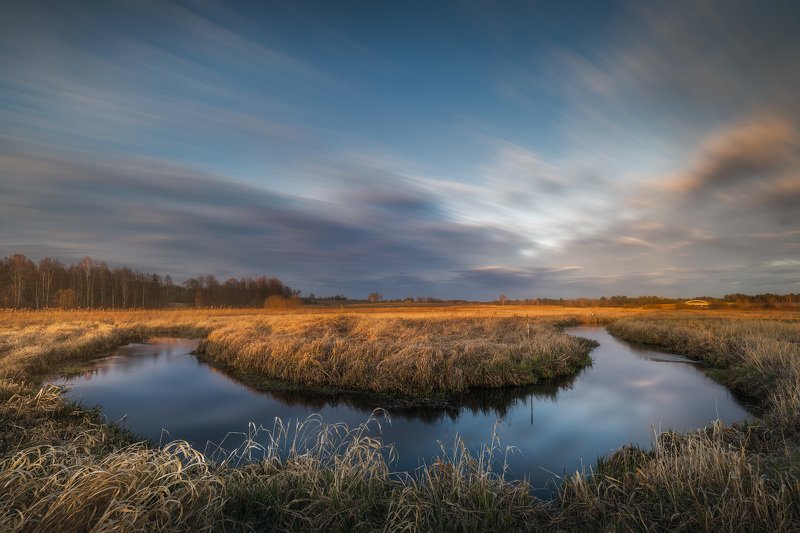 river sky clouds long exposure water mood spring Poland Podlasie Czrana river bend...photo preview
