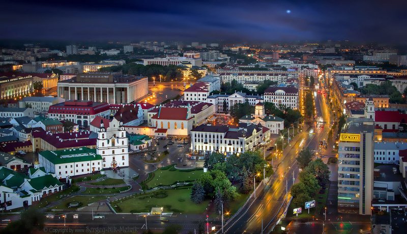 беларусь, город, минск, вечер, фотосфера-минск Google Maps над городомphoto preview