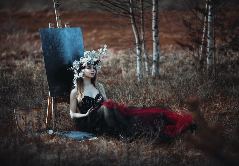 девушка, картина, холст, природа, цветы,романтика, художник Сандраphoto preview