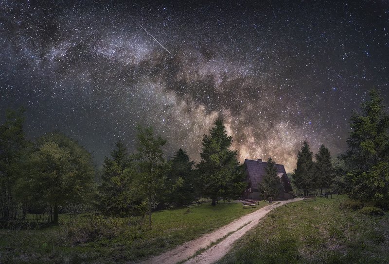 night, sky, milky way, lake, star, stars, poland, Bieszczady, mountains Shelter in the Bieszczady Mountainsphoto preview