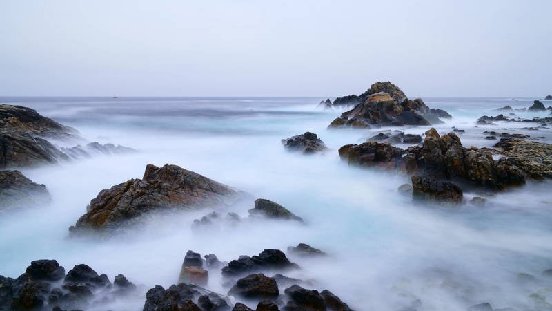 south korea, gangwondo, summer, nature, morning, sea, seascape, rock, fishing boat, cloud, horizontal Small rock islandsphoto preview