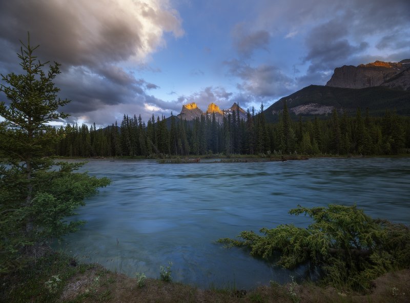 bow, rockies, river, sky, sunset, light, mountains ТЕЧЕНИЕ ВЕЧЕРАphoto preview