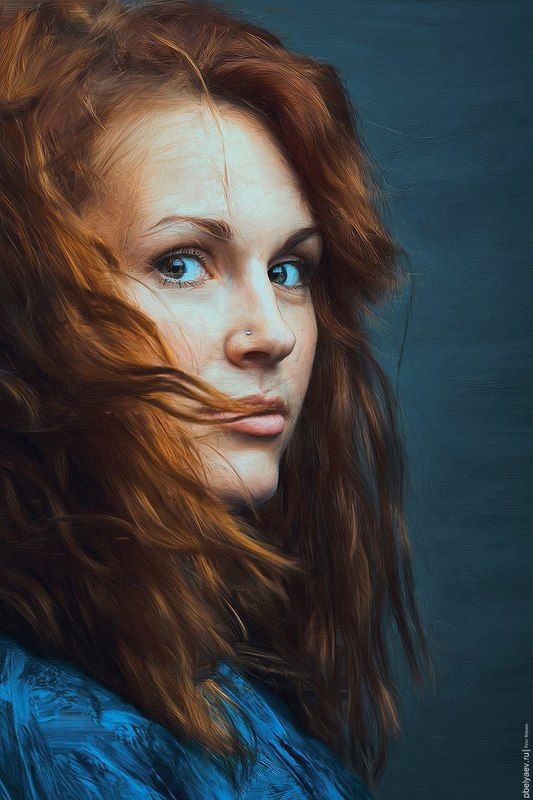 portrait, color, blue, orange, woman, art, painter, corel Викаphoto preview