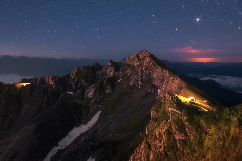 ночь, горы, звезды, пейзаж, кавказ, красная поляна Цветные сны Красной Поляныphoto preview