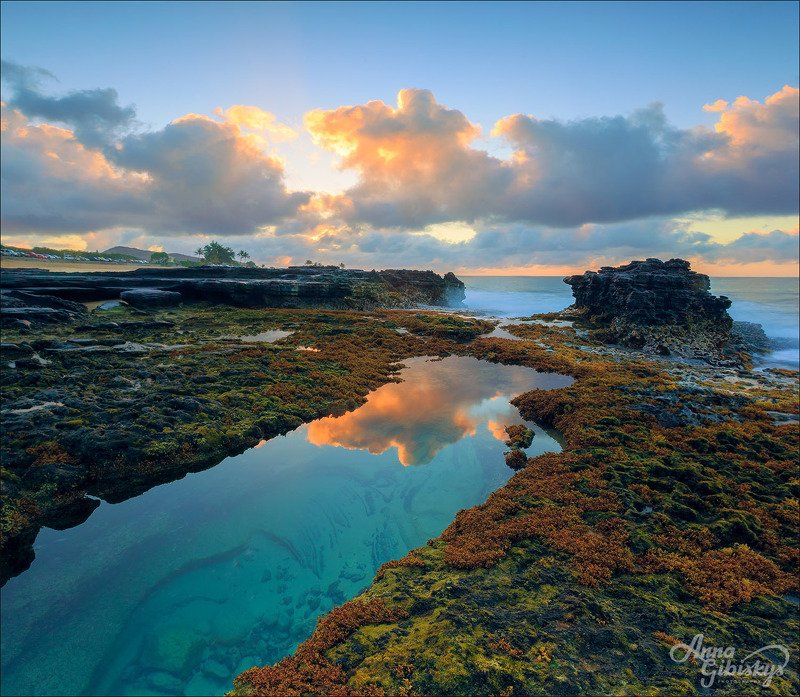 морской пейзаж, гавайи, сша, рассвет, вулкан, лава,  Volcanic beach.photo preview
