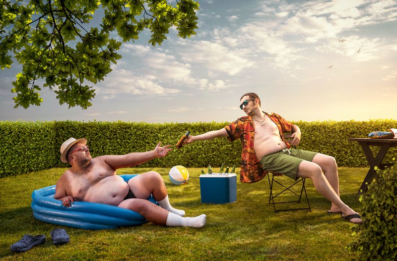 men,beer,backyard,back,yard,humor,funny,summer,grill,party,fat,man,swimming pool, Back Yardphoto preview