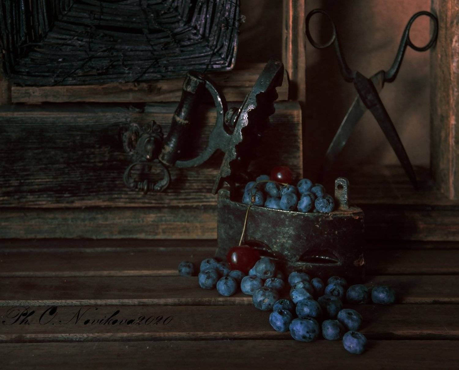 ***. Автор: Ольга Новикова утюг,голубика,ягоды,ножницы, Ольга Новикова