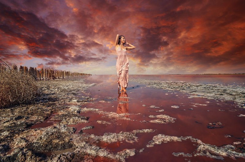 pink lake, pink, lake, beautifull , pink dress, crimea photo preview