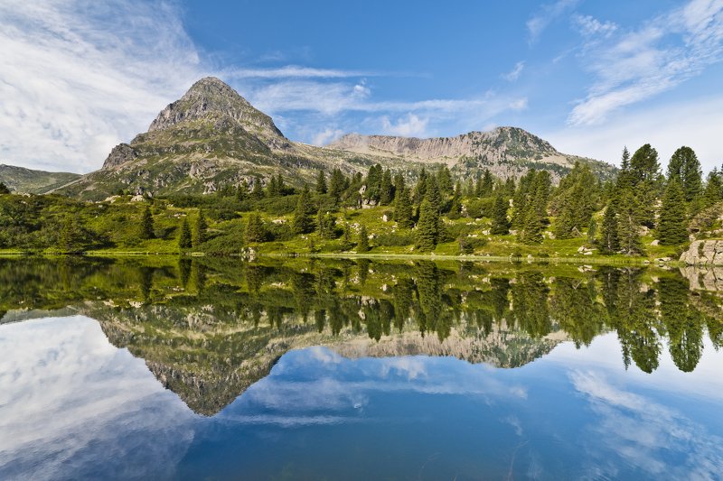 landscape lake reflection mountains dolomites Perfect reflectionphoto preview