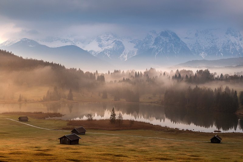 mountains, bavaria, germany, sunrise, landscape, nature, travel, autumn, fog, clouds Bavarian Morningsphoto preview
