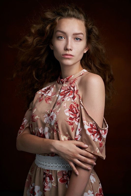 portrait, girl, lowkey, black, beautiful, pretty, eyes, lips, redhead, freckles, ginger, рыжая, портрет, девушка Катяphoto preview