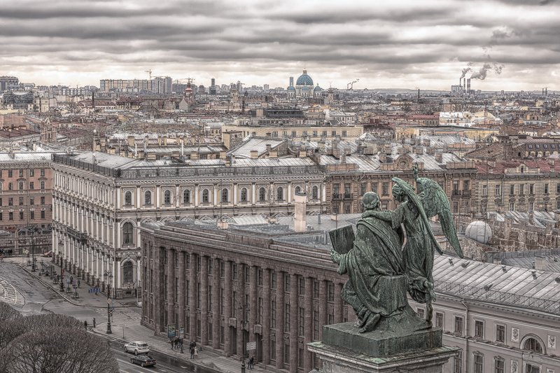 #санкт-петербург, #город, #графика,  #открытки, #архитектура, #крыши, Санкт - Петербург. С крыши город казался тишеphoto preview