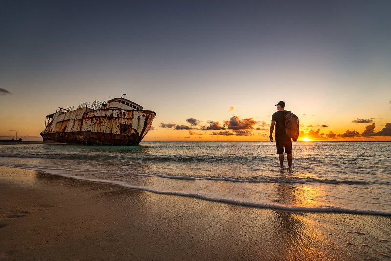 sunken ship , beach , sunset , adventure , old ship , travel , Caribbean photo preview