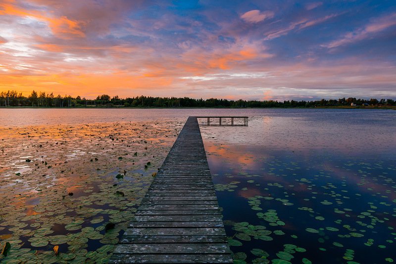 закат, озеро, псков Закат на лесном озереphoto preview