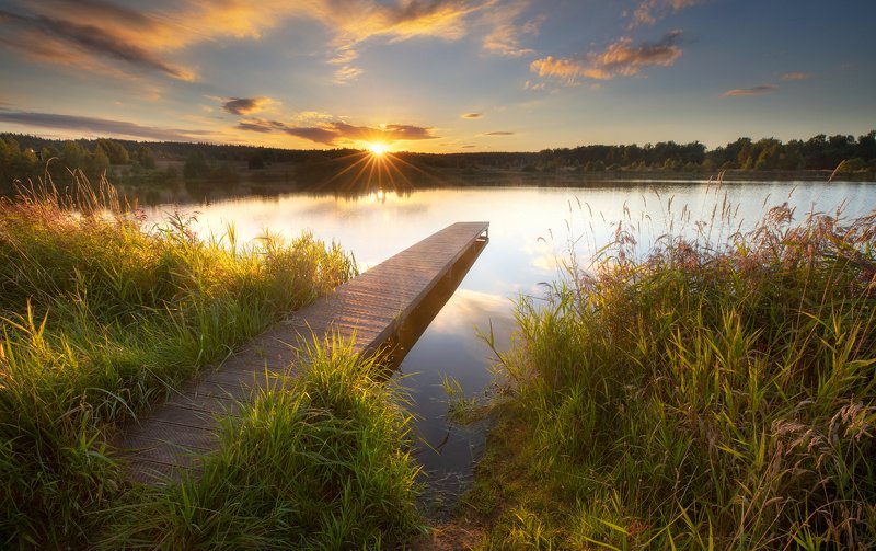 подмосковье, река, закат, вечер, озеро, пруд, мост, тишина Вечер в Подмосковьеphoto preview