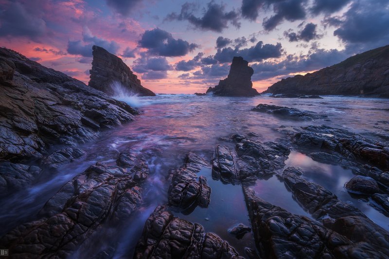 болгария,синеморец,берег,вода,волны,прибой,брызги,камни,море,небо,облака,скалы,рассвет,uranus235,nightphotoua Скитания Българией. Возвращениеphoto preview