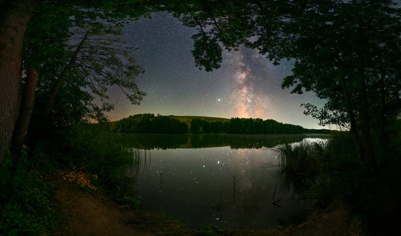 ночь, звезды, млечный, путь, stars, milkyway, night, pond, reflections, пруд, отражения, summer, лето, холодный_яр The place where i like dreamin фото превью