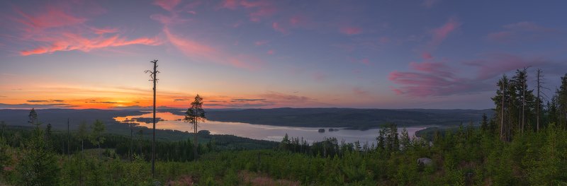Clouds, Dalecarlia, dead trees, Evening, Evening Mood, Forest, Grejsan, Grejsanberget, Grejsans Fäbod, lake, Lake Amungen, Mountain Grejsan, Mountain Pasture, nature, outdoors, Pano, Panorama, Sun, Sunset, Sweden, Tree trunk, trees, Twilight, View, Viewpo Lake Amungenphoto preview
