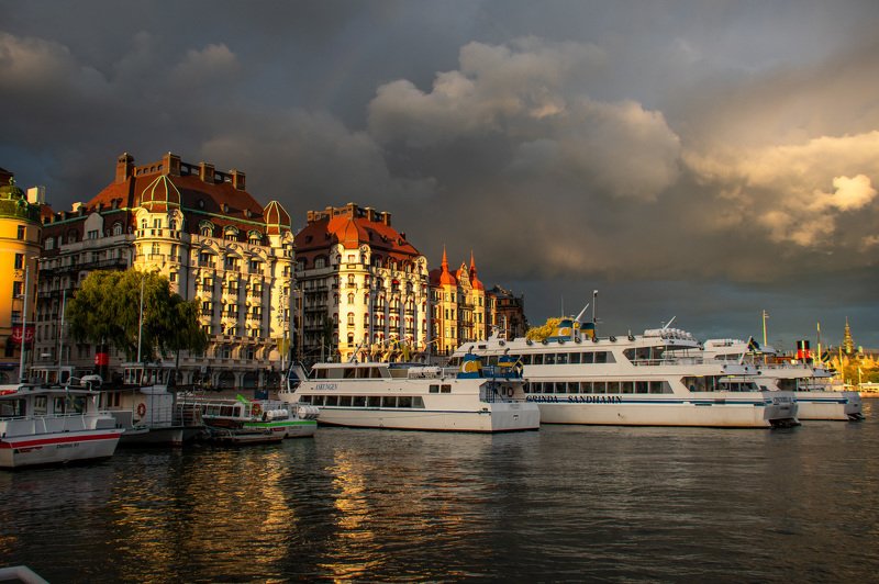 Стокгольм, закат, вода, радуга, облака, Балтика, гроза Предгрозовой Стокгольмphoto preview