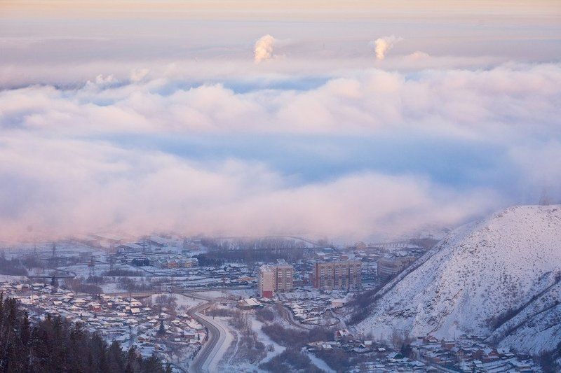 красноярск, енисей, утро, туман, город, расвет Красноярское утроphoto preview