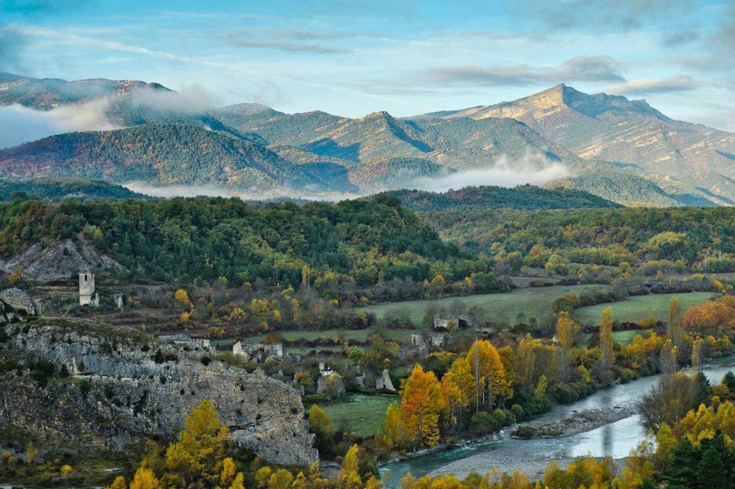 арагон, Вода, Горы, испания, осень, Пейзаж, пиренеи, Природа, Река, Александр Константинов