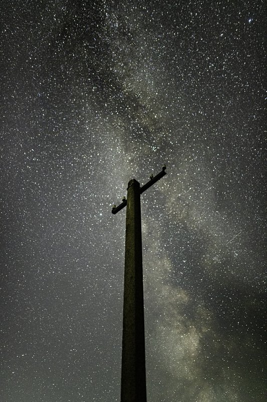 milky way, core, galaxy, night, sky, nightscape, landscape, stars, Abandoned telegraph postphoto preview