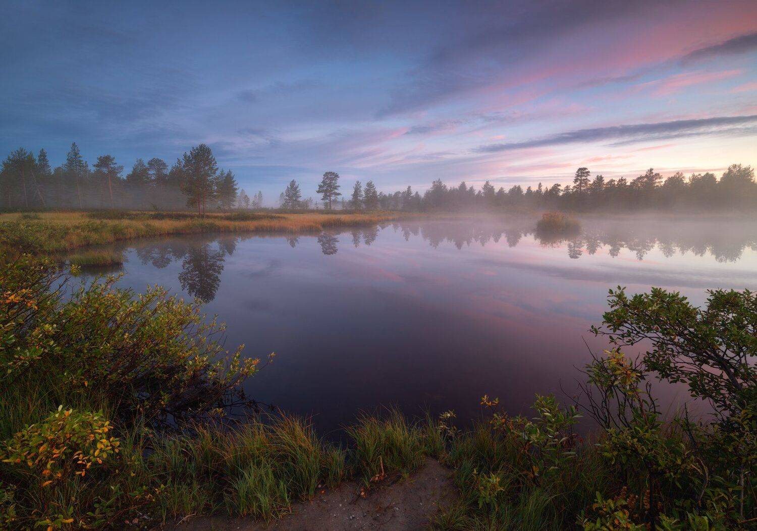 пейзаж,туман,россия,хибины,отражение,лес,озеро,облака, Виталий Истомин