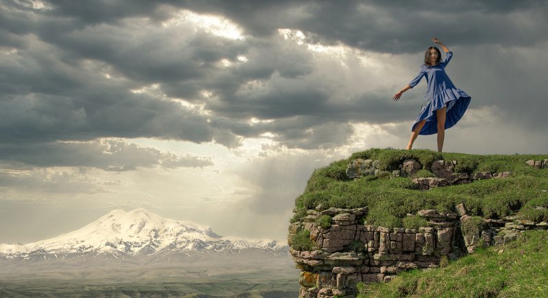 горы, эльбрус, кавказ, лето, модель, портрет, пейзаж photo preview