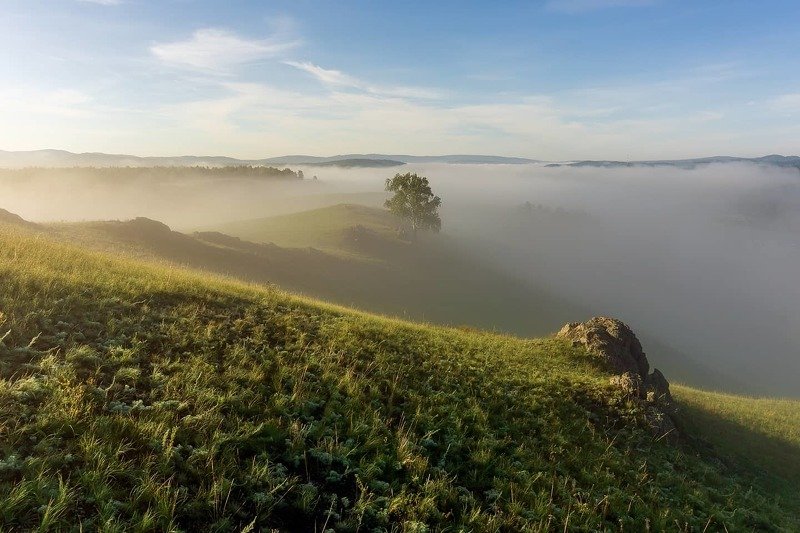 утро, рассвет, восход, туман, лучи Море тумановphoto preview