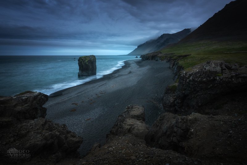 fauskasandur,iceland,beach,night,sea,sea shore,shoreline,cliff,rock,sea stack, Fauskasandur beach, Icelandphoto preview