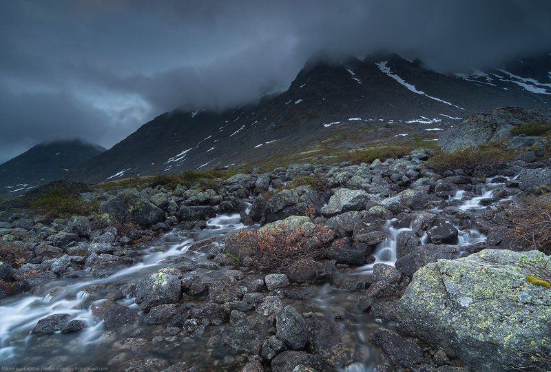 кольский, горы, хибины, ручей, ночь, полярный день, малая белая В тени холодных горphoto preview