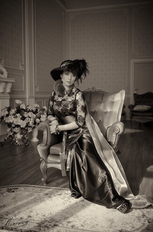 портрет, ретро, ч/б, девушка, студия Anna Karenina фото превью