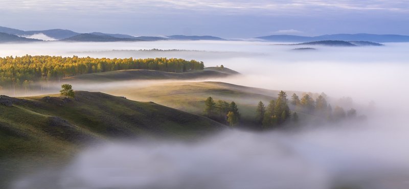 утро, рассвет, восход, туман, лучи Море тумановphoto preview