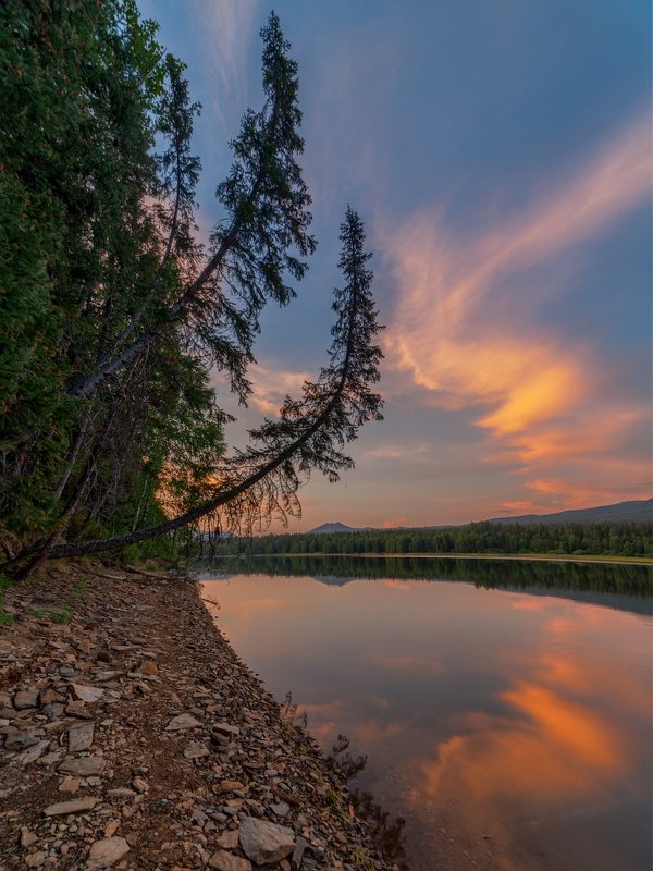 озеро, закат, вечер, горы, вода, камни, берег, южный урал, лето ***photo preview