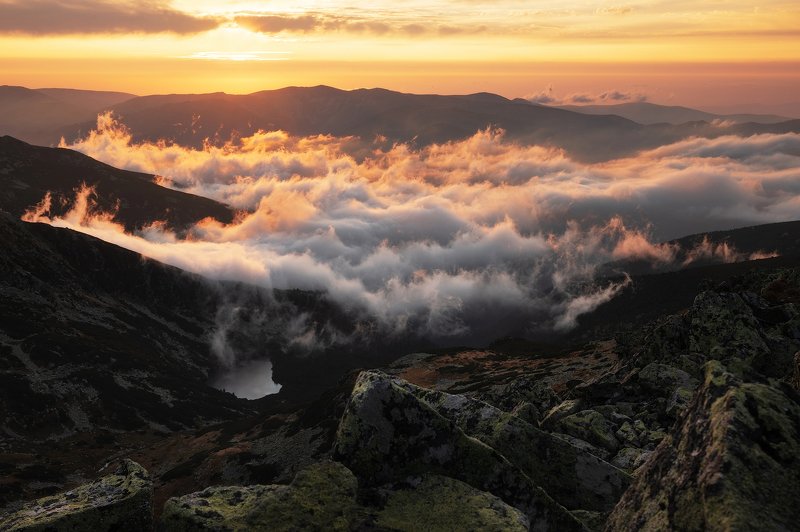autumn, trees, fog, sunset, landscape, travel, nature, mountain, romania, cold, light Golden Sunsetphoto preview