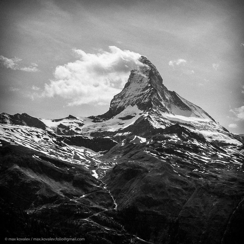 matterhorn, suisse, bw, cloud, landscape, monochrome, mountain, sky, маттерхорн, швейцария, гора, монохром, небо, облако, пейзаж, чб Маттерхорн ветреным днёмphoto preview